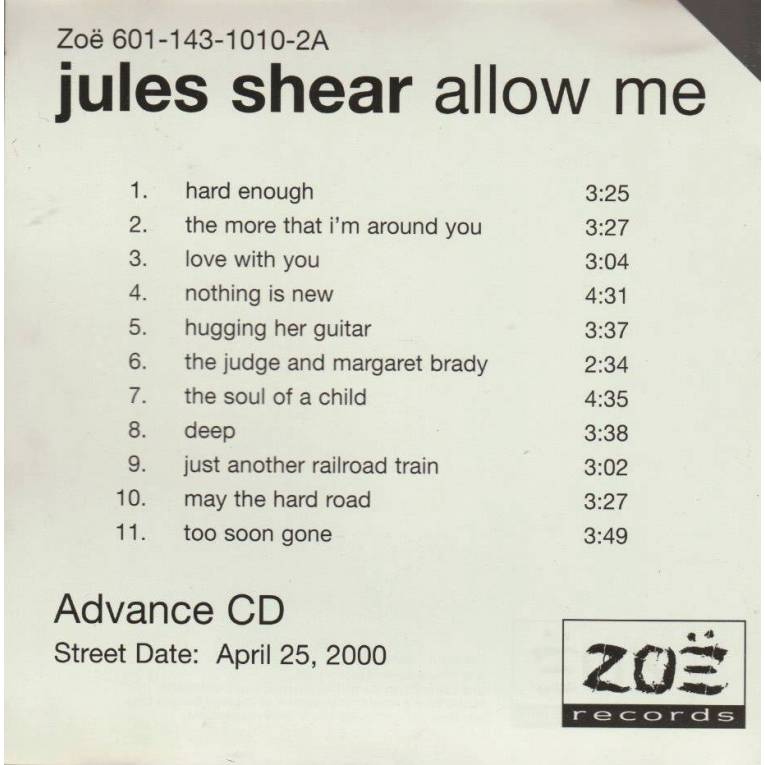 SHEAR JULES - ALLOW ME ADVANCED PROMO CD - aquarius age sagl