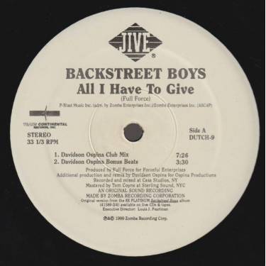 BACKSTREET BOYS - PROMO - ALL I HAVE TO GIVE ( DAVISON OSPINA CLUB MIX - BONUS BEATS PETER PRESTA FUNK DUB