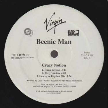 BEENIE MAN - PROMO - HEIGHTS OF GREAT MEN ( CLEAN - DIRTY - A CAPELLA ) CRAZY NOTION ( CLEAN - DIRTY - HEADACHE RHYTHM MIX )