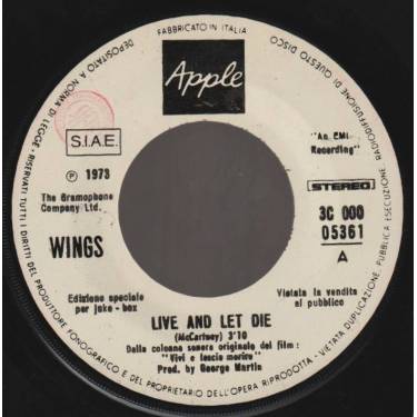 WINGS - LIVE AND LET DIE / I LIE AROUND