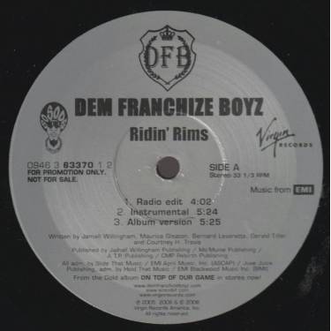 DEM FRANCHIZE BOYZ - PROMO - RIDIN RIMS ( RADIO EDIT - INSTR - ALBUM VERSION )