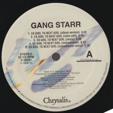 GANG STARR - EX GIRL TO NEXT GIRL / B.Y.S / DWYCK