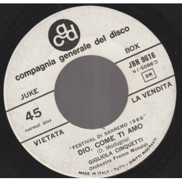 CINQUETTI GIGLIOLA / GINO PAOLI - DIO COME TI AMO / LA CARTA VINCENTE