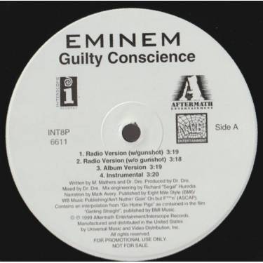 EMINEM - PROMO - GUILTY CONSCIENCE ( RADIO W/ - W/O GUNSHOT - ALBUM VERSION ) / I'M SHADY ( ALBUM VERSION- INSTR - ACAPPELLA )