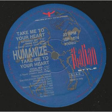 HUMANIZE - TAKE ME TO YOUR HEART ( EXTENDED MIX - RADIO EDIT - VOCAL MIX - ACAPPELLA )