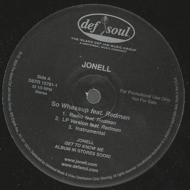 JONELL - PROMO - SO WHASSUP feat REDMAN / DON'T STOP ( RADIO - LP VERSION - INSTRUMENTAL )