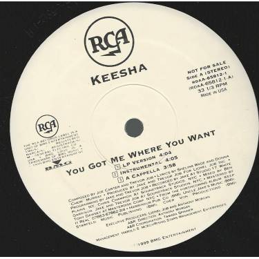 KEESHA - PROMO - YOU GOT ME WHERE YOU WANT  ( LP VERSION - INSTRUMENTAL - ACAPPELLA )