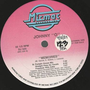 JOHNNY " O " - PROMO - MEMORIES ( RADIO EDIT - LP MIX - RADIO POPPY -PUMPIN HOUSE - STRAIGHT PASS NO VOCALS - FREESTYLE W. EDITS